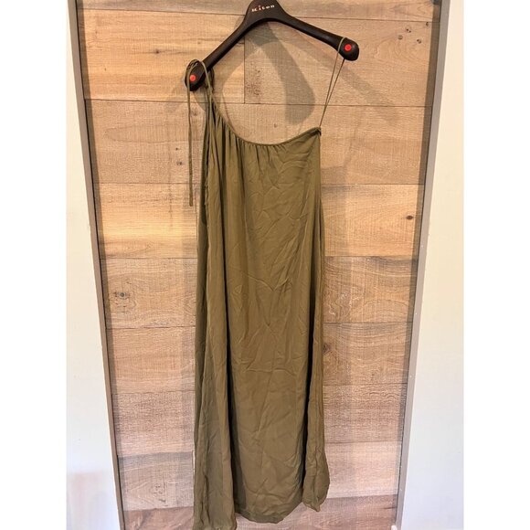 TWP Dinner At Mackizi Silk Chiffon Dress Olive Green One Shoulder Size M - Picture 3 of 7